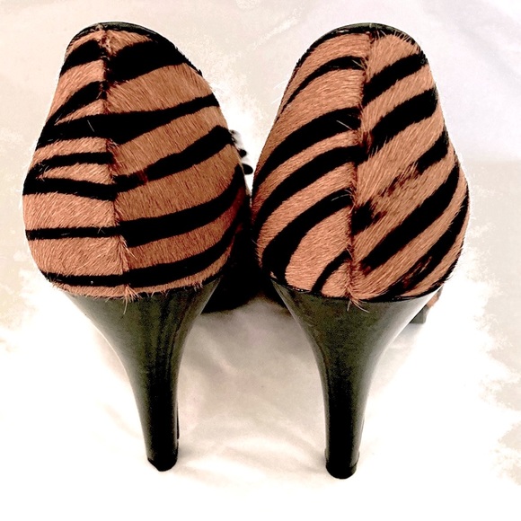 Genuine cowhide tiger print Pumps peep toe Heels - Picture 5 of 9
